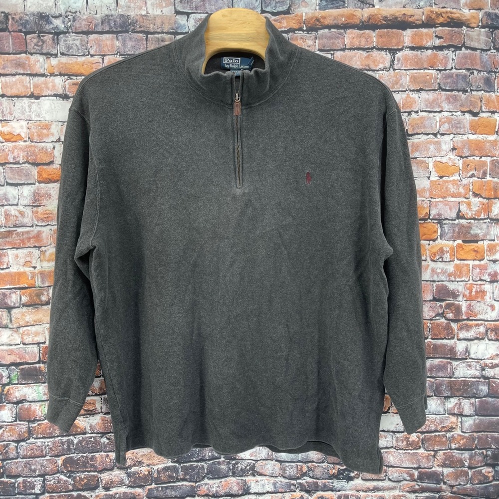 Polo Ralph Lauren Quarter Zip Pullover Mens 2XL Big Charcoal Gray Cotton Sweater
